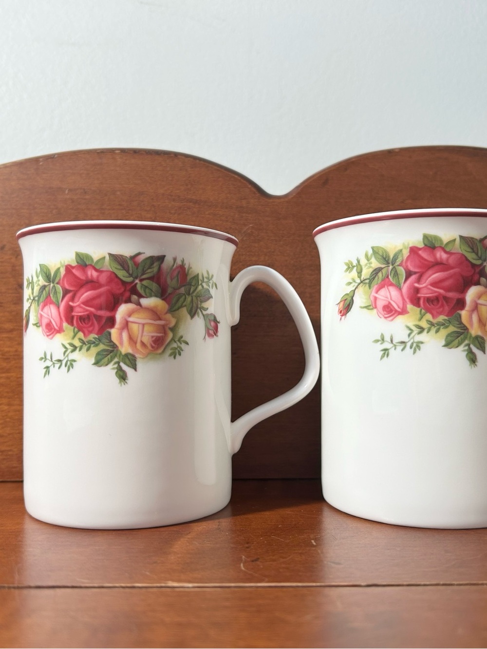 Classic Floral Rose Porcelain Mug - White with Pink & Yellow Roses